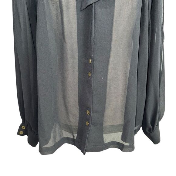 Forever 21 Solid Black Long Sleeve Button Down Tie Front Open Sleeve Blouse M - Picture 5 of 13